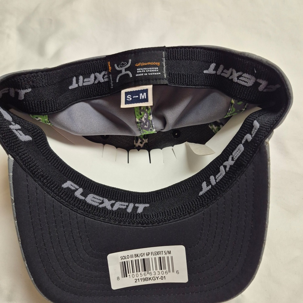 Hooey Solo III Mens Flexfit Hat Black Grey Lime Green Baseball Cap S/M New - Picture 3 of 3